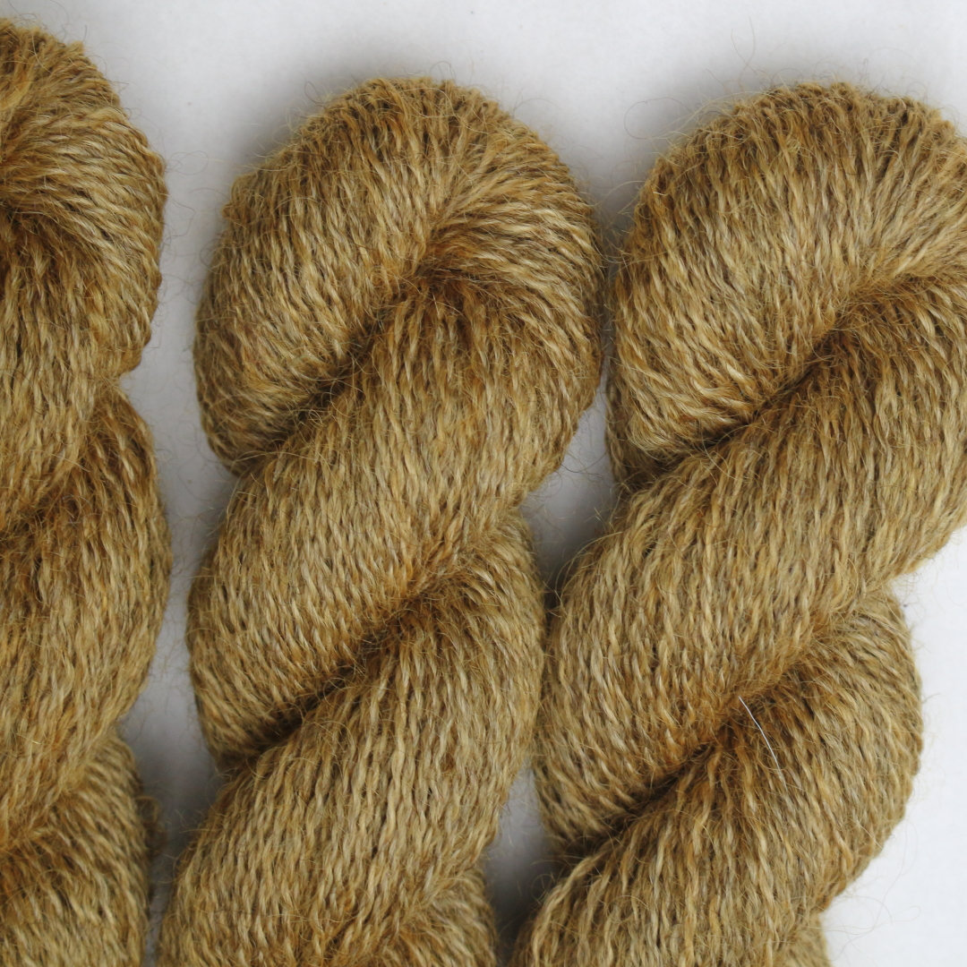 Honey brown dyed skeins of Leicester Longwool