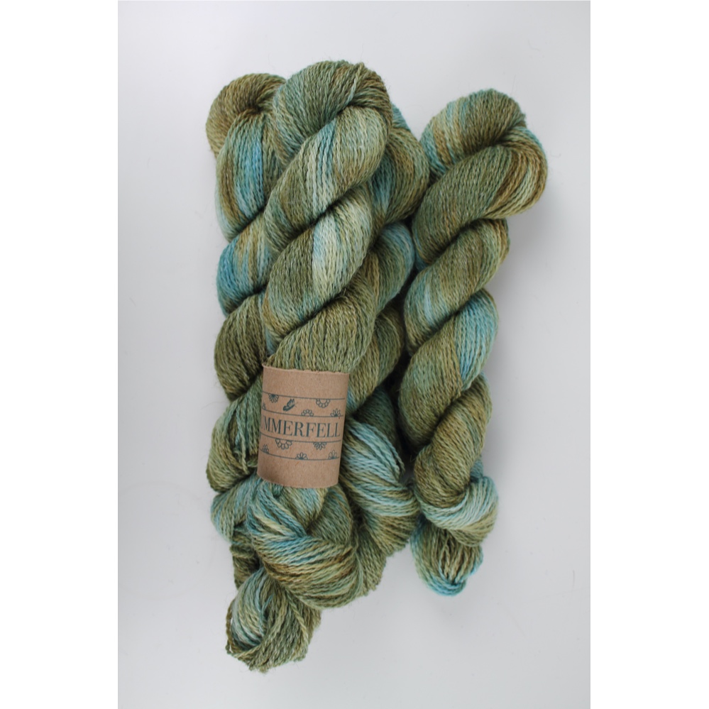 Blue and green variegated skeins of Summerfell