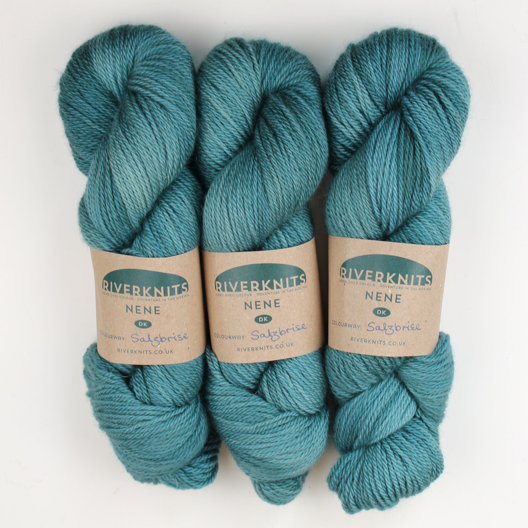 Light teal skeins of Nene DK