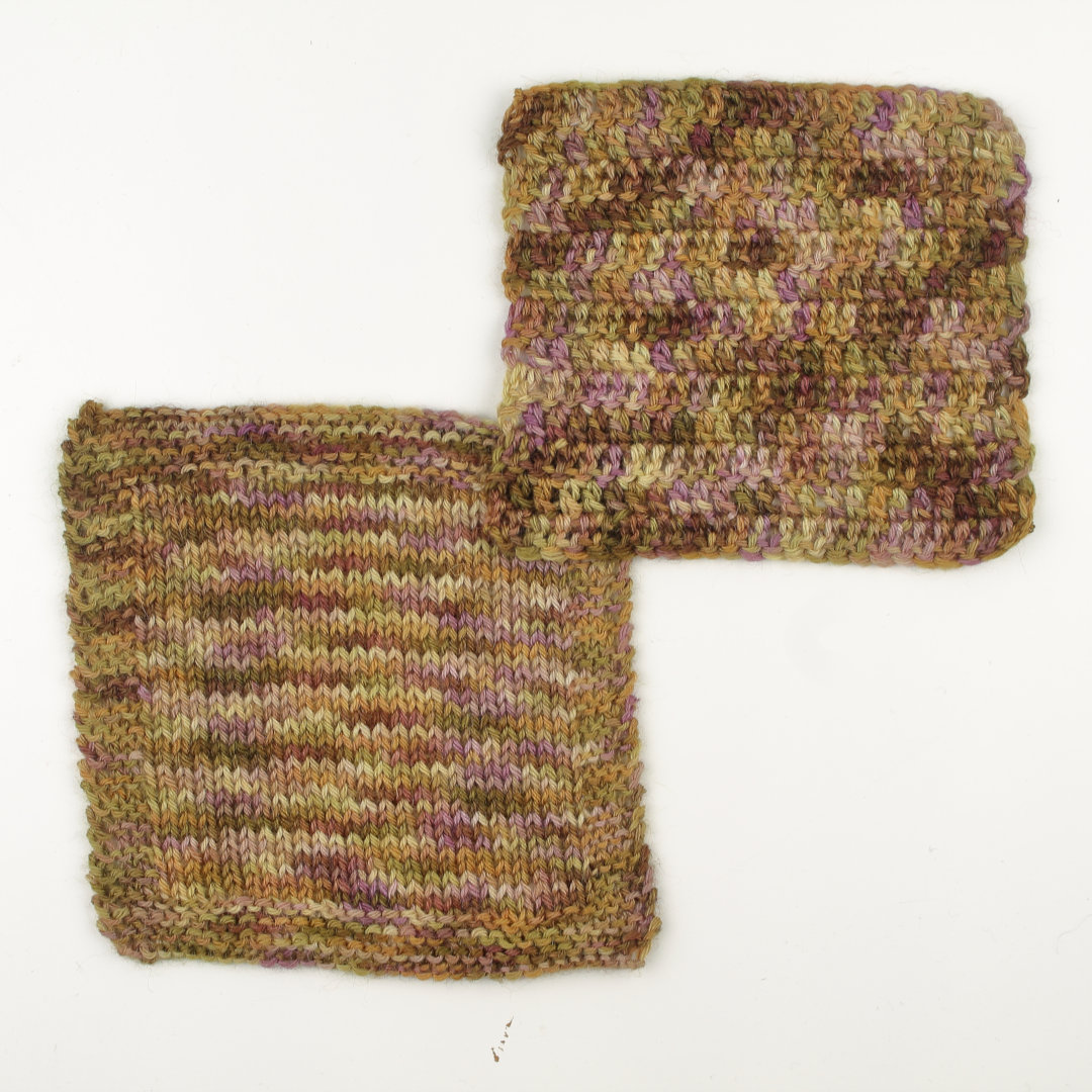 A knit and crochet swatch in the Sand Dunes colourway